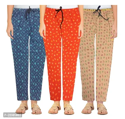 Stylish Cotton Multicoloured Printed Night Wear Pajama For Women- Pack Of 3-thumb0