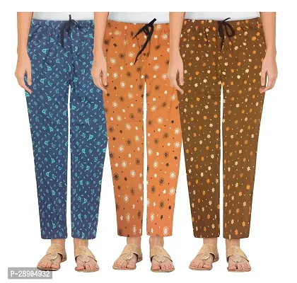 Stylish Cotton Multicoloured Printed Night Wear Pajama For Women- Pack Of 3-thumb0