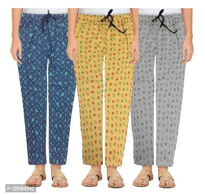 Stylish Cotton Multicoloured Printed Night Wear Pajama For Women- Pack Of 3