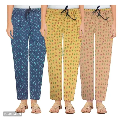 Stylish Cotton Multicoloured Printed Night Wear Pajama For Women- Pack Of 3-thumb0