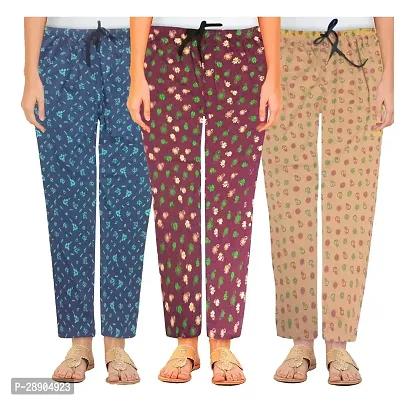 Stylish Cotton Multicoloured Printed Night Wear Pajama For Women- Pack Of 3