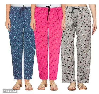 Stylish Cotton Multicoloured Printed Night Wear Pajama For Women- Pack Of 3