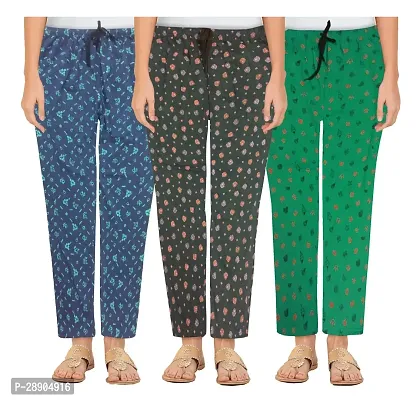 Stylish Cotton Multicoloured Printed Night Wear Pajama For Women- Pack Of 3-thumb0