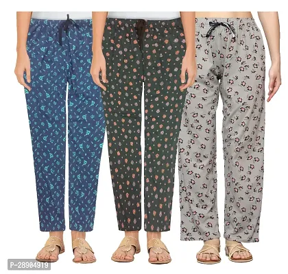 Stylish Cotton Multicoloured Printed Night Wear Pajama For Women- Pack Of 3