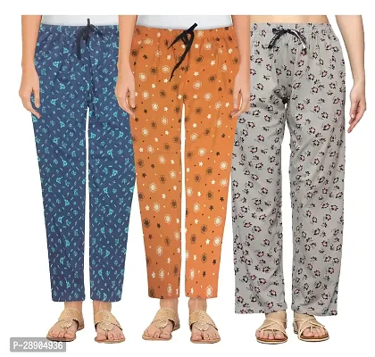 Stylish Cotton Multicoloured Printed Night Wear Pajama For Women- Pack Of 3-thumb0