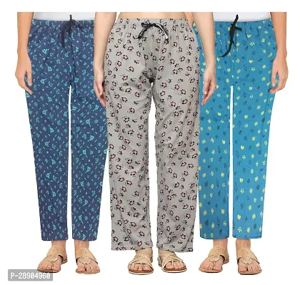 Stylish Cotton Multicoloured Printed Night Wear Pajama For Women- Pack Of 3-thumb0