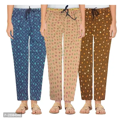 Stylish Cotton Multicoloured Printed Night Wear Pajama For Women- Pack Of 3-thumb0