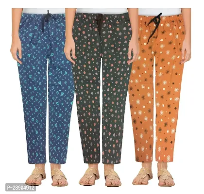 Stylish Cotton Multicoloured Printed Night Wear Pajama For Women- Pack Of 3-thumb0