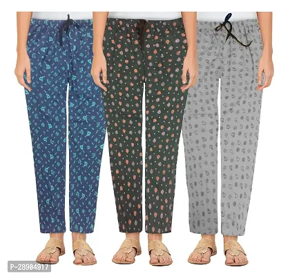 Stylish Cotton Multicoloured Printed Night Wear Pajama For Women- Pack Of 3