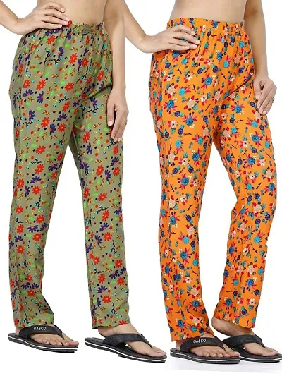 Fancy Cotton Printed Night Pyjama For Women And Girls Pack Of 2