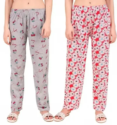 Fancy Cotton Printed Night Pyjama For Women And Girls Pack Of 2
