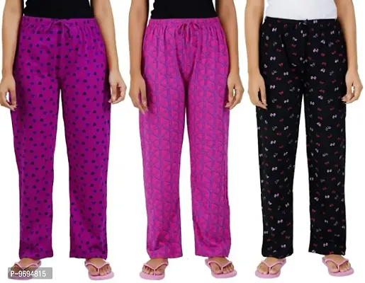 Stylish Fancy Cotton Printed Nighty Pyjama Combo For Women And Girls Pack Of 3