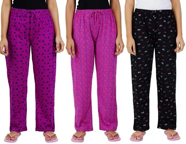 Fancy Cotton Printed Night Pyjama For Women And Girls Pack Of 3