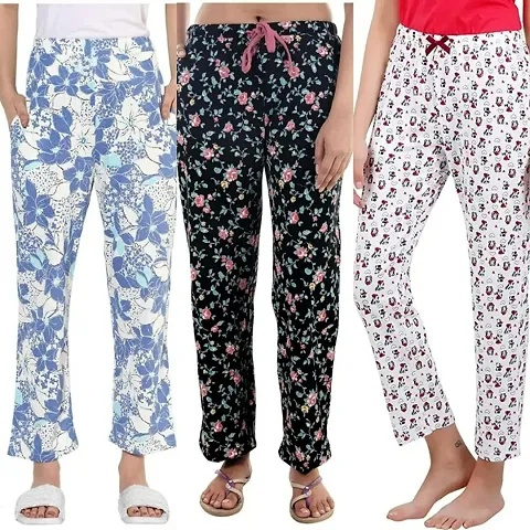 Fancy Cotton Printed Night Pyjama For Women And Girls Pack Of 3, 5