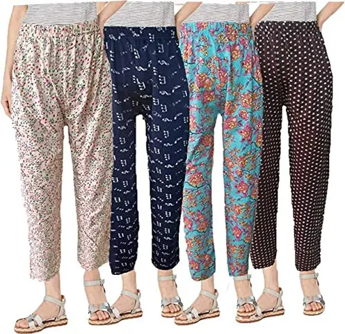 Fancy Cotton Printed Night Pyjama For Women And Girls Pack Of 4, 5
