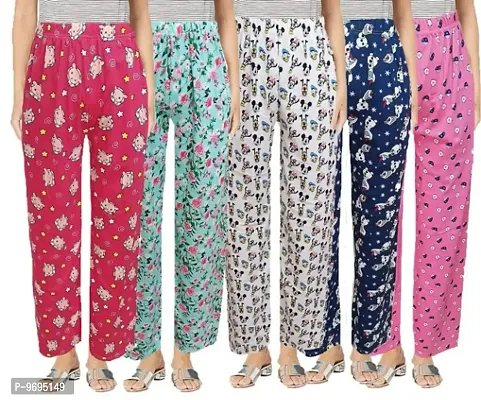 Stylish Fancy Cotton Printed Nighty Pyjama Combo For Women And Girls Pack Of 5