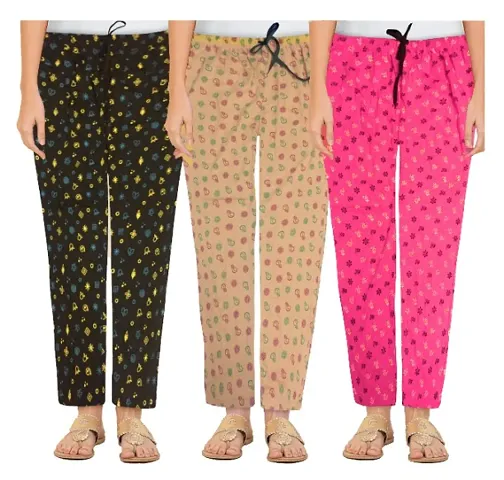 Pack Of 3 Cotton Printed Pyjama/Night Pyjama Combo For Women