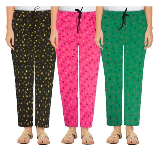 Pack Of 3 Cotton Printed Night Pyjama Combo For Women