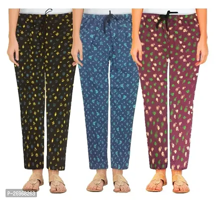 Pack Of 3 Cotton Printed Pajama/Pyjama Combo For Women