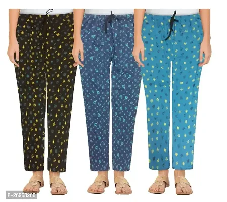 Pack Of 3 Cotton Printed Pajama/Pyjama Combo For Women-thumb0