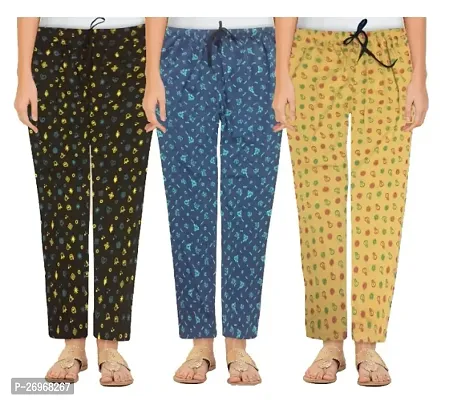 Pack Of 3 Cotton Printed Pajama/Pyjama Combo For Women-thumb0