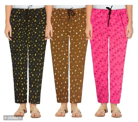 Pack Of 3 Cotton Printed Pajama/Pyjama Combo For Women