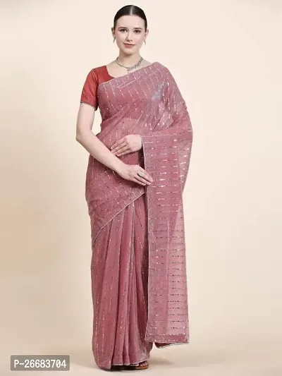 Beautiful Pink Lycra Saree With Blouse Piece For Women-thumb0