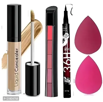 best concealer with 5 in 1 red lipstick with eyeliner and 2 pcs.puff