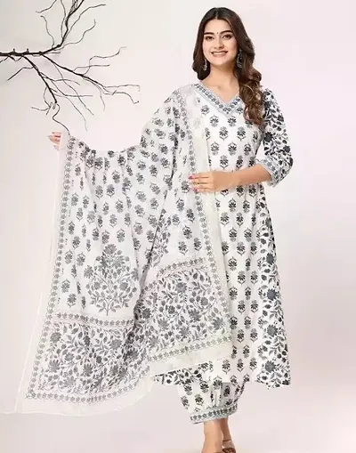 Stylish Cotton Kurta Bottom and Dupatta Set