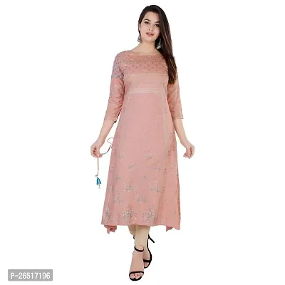 A UNIQUE Women's Rayon Handwork Printed Straight Kurta | Peach, XL-thumb0