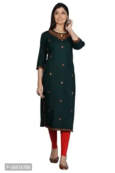 A UNIQUE Women Embroidered Rayon Straight Kurta-thumb0