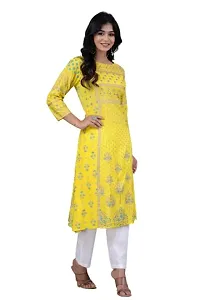 UNISETS Women Straight Gold Printed Peach Kurta-thumb2