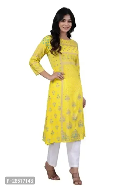 UNISETS Women Straight Gold Printed Peach Kurta-thumb3