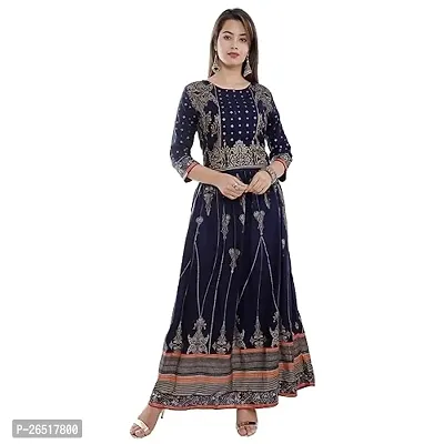 A UNIQUE Girls' Rayon Kurta (2019TUC232_Navy Blue_Large)