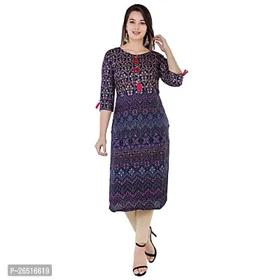 A UNIQUE Women's Rayon Handwork printed Straight Kurta (Blue, XX-Large, 2019TUC1014)