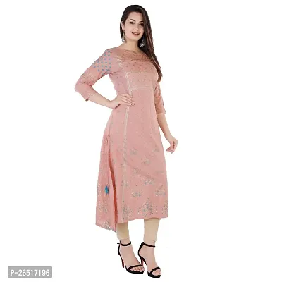 A UNIQUE Women's Rayon Handwork Printed Straight Kurta | Peach, XL-thumb3