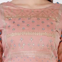 A UNIQUE Women's Rayon Handwork printed Straight Kurta (Peach, Large, 2019TUC1062)-thumb3