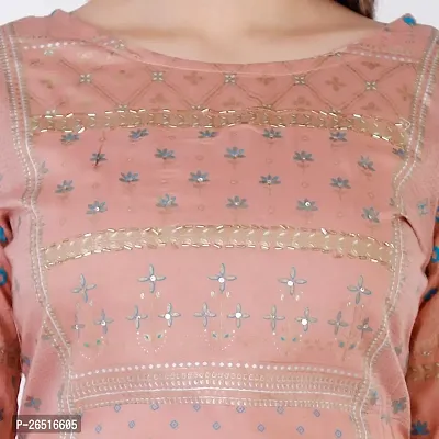 A UNIQUE Women's Rayon Handwork printed Straight Kurta (Peach, Large, 2019TUC1062)-thumb4