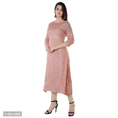 A UNIQUE Women's Rayon Handwork printed Straight Kurta (Peach, Large, 2019TUC1062)-thumb5