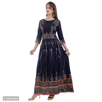 A UNIQUE Girls' Rayon Kurta (2019TUC231_Navy Blue_Medium)-thumb2