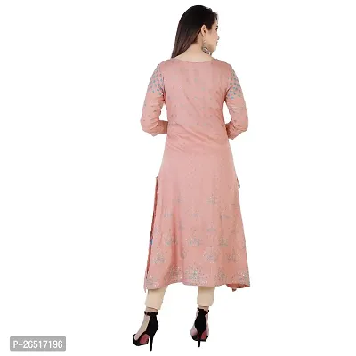 A UNIQUE Women's Rayon Handwork Printed Straight Kurta | Peach, XL-thumb2