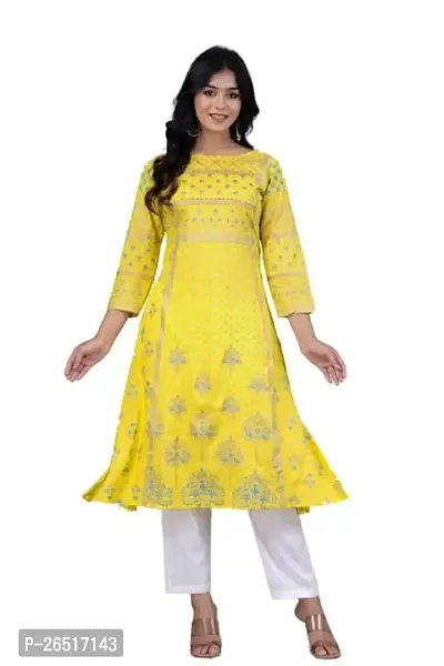 UNISETS Women Straight Gold Printed Peach Kurta-thumb0