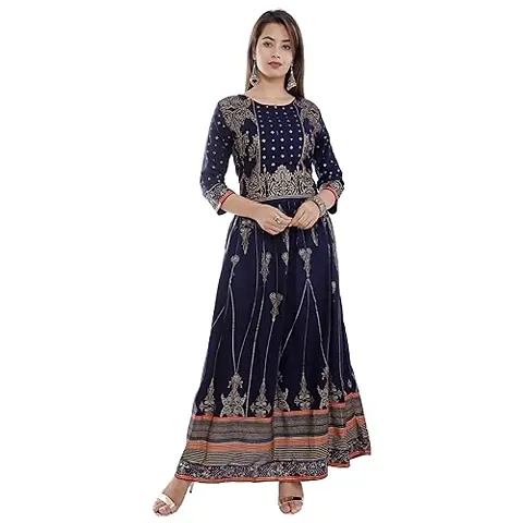 A UNIQUE Girls' Rayon Kurta (2019TUC231_Navy Blue_Medium)