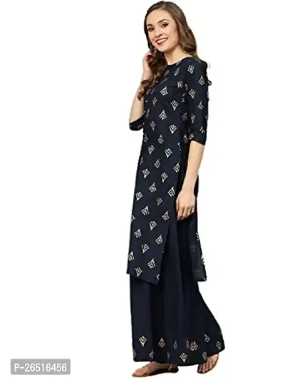 A UNIQUE Women's Rayon Printed Designer Kurta and Plazo Set Dark Blue-thumb3