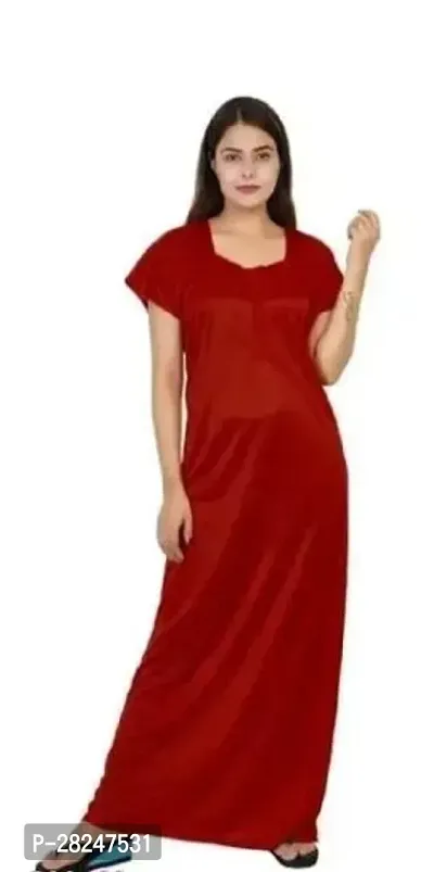 Stylish Red Satin Solid Nighty For Women-thumb0