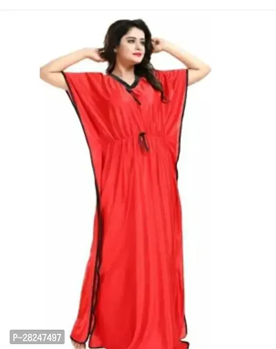 Stylish Red Satin Solid Nighty For Women-thumb0