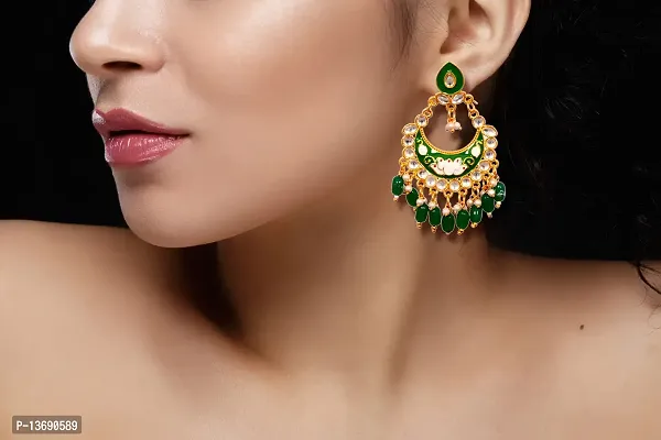 Latest Chand Moon Design Earrings Stylish Fancy Wedding Bridal Daily Use Antique Earrings Jhumka For Women and Girls (Yellow)-thumb5