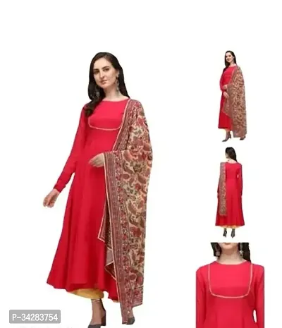 Beautiful Crepe Red Printed Kurta With Dupatta For Women-thumb0