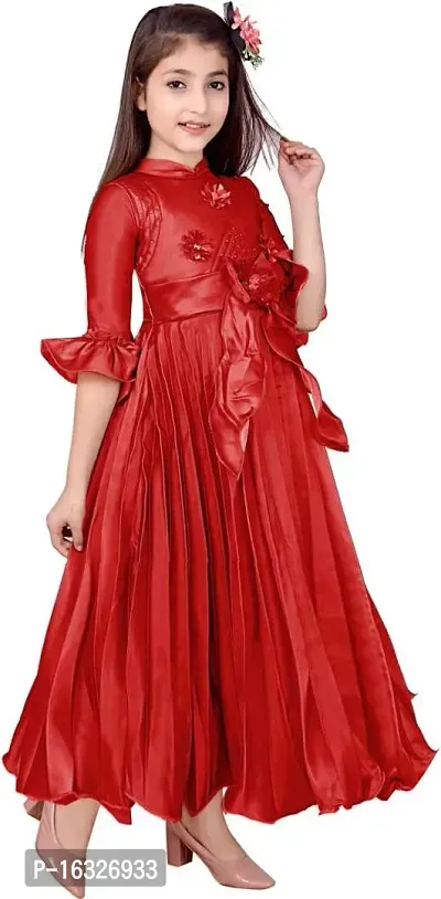 Stylish Fancy Satin Frocks Dress For Girls-thumb3