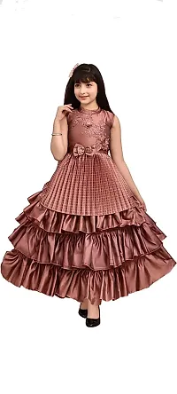 Girls Self Pattern Satin Partywear Dress